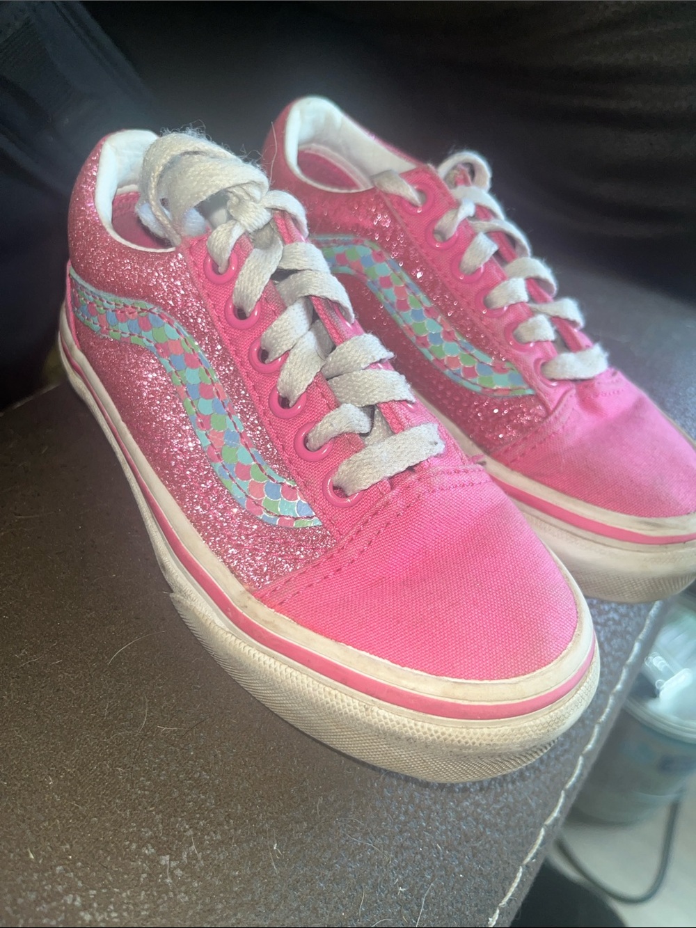 Vans Pink Glitter Low-Top Sneakers with Multicolor Mermaid Wave